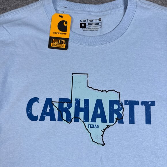 Carhartt T Shirt Mens Medium Blue Relaxed Fit Texas Heavyweight Light Baby - Picture 1 of 10